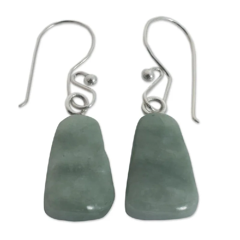 Handmade Sterling Silver 'Whirlwind' Jade Earrings (Guatemala) - 1.6L*0.5W