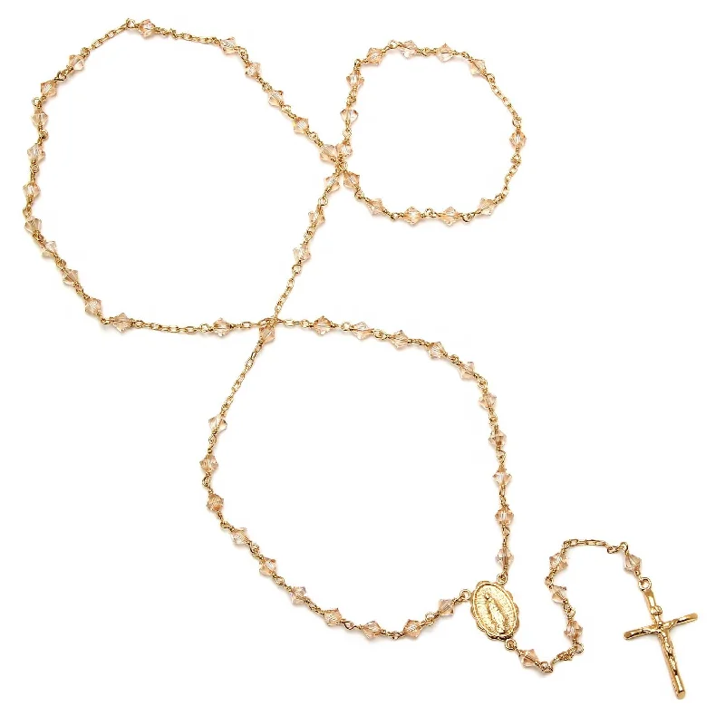 14KT Gold Plated Sterling Silver 24-inch Crystal Bead Rosary Necklace