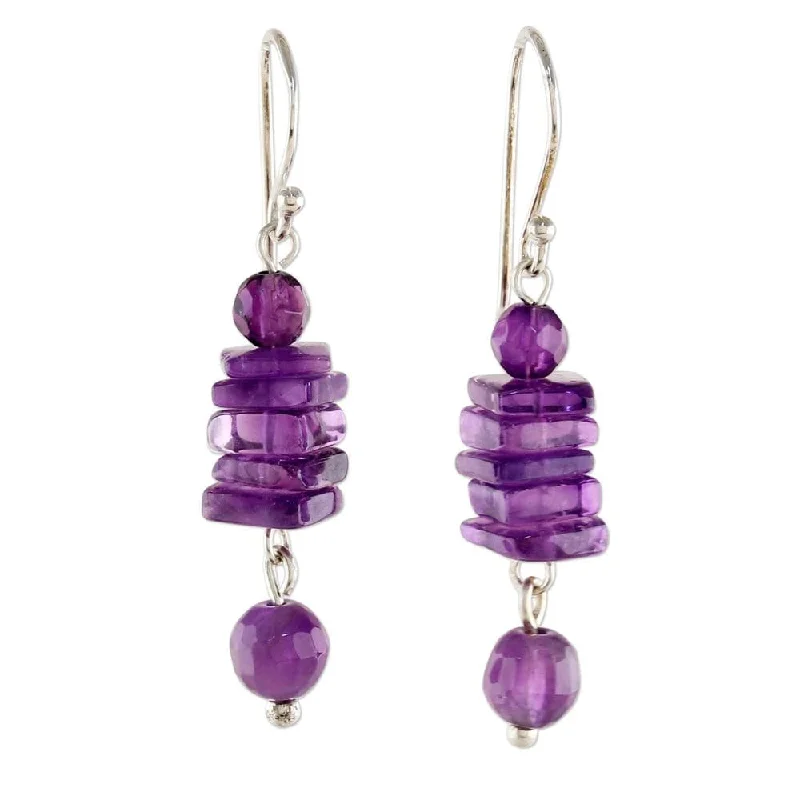 Sterling SIlver 'Purple Monoliths' Amethyst Earrings - 1.6*0.3