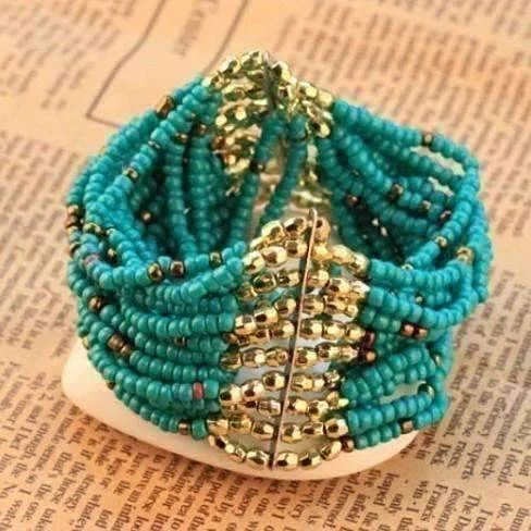 Bohemian Turquoise Elastic Beaded Bracelet