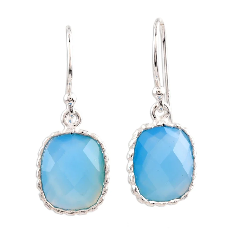 NOVICA Handmade Sterling Silver Delhi Sky Chalcedony Earrings (India) - 1.2L*0.4W