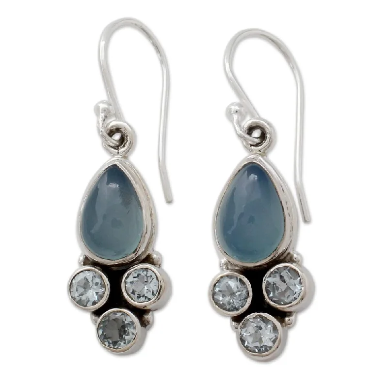 Handmade Sterling Silver 'Dream Meadow' Chalcedony Topaz Earrings (India) - 1.5*0.4