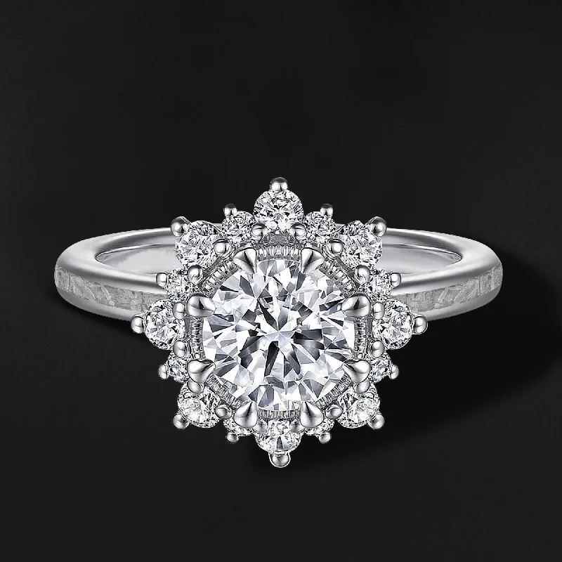 Stellar Bloom | 14K Gold Engagement Ring for Her | Brilliant Moissanite and Natural Meteorite