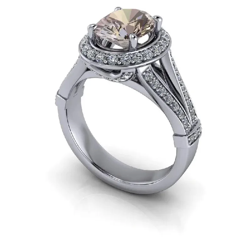 Oval Morganite Engagement Ring Halo Setting 2.09 CTW