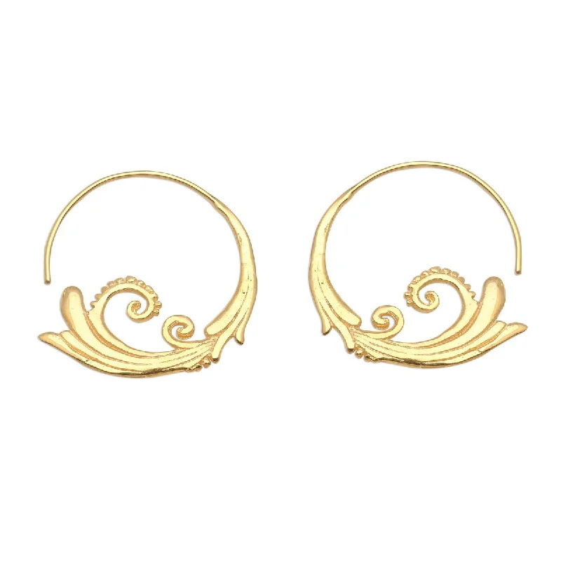 NOVICA Keramas Surf, Gold plated half-hoop earrings - 1.2" L x 0" W x 1" D