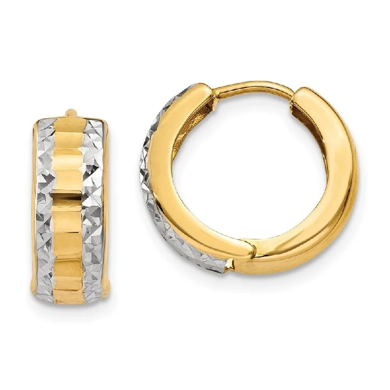 Diamond2Deal 14k Yellow Gold and Rhodium Hinged Hoop Earrings (L-10mm, W-5mm)