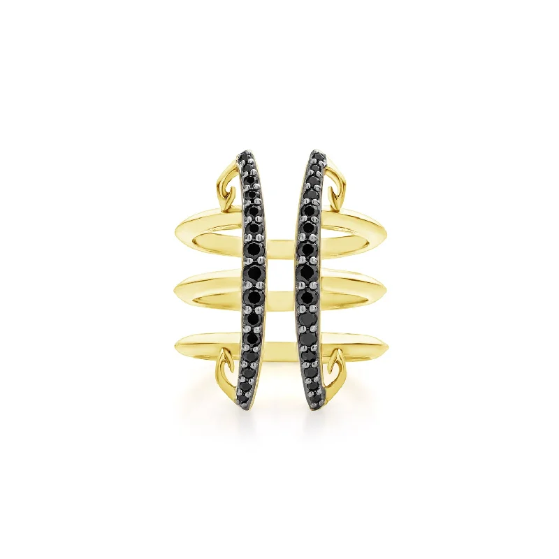 Corset Pavé Ring - 18K Gold Vermeil + CZ Noir