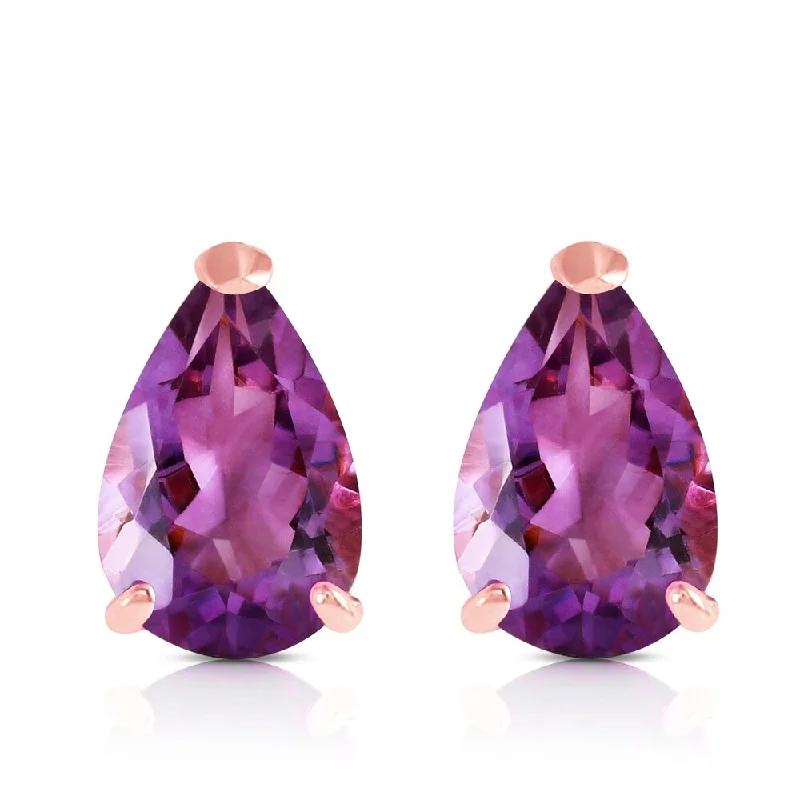 3.15 Carat 14K Solid Rose Gold Stud Earrings Natural Amethyst