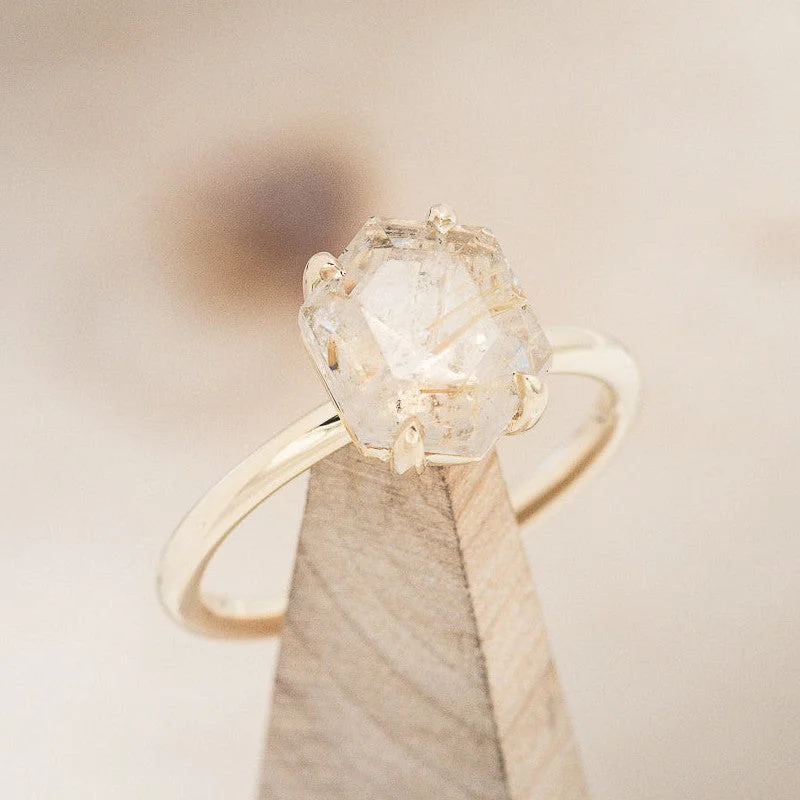 "AURUM" - HEXAGON RUTILATED QUARTZ SOLITAIRE ENGAGEMENT RING