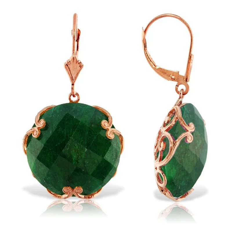 14K Solid Gold Earrings w/ Checkerboard Cut Round Dyed Green Sapphires