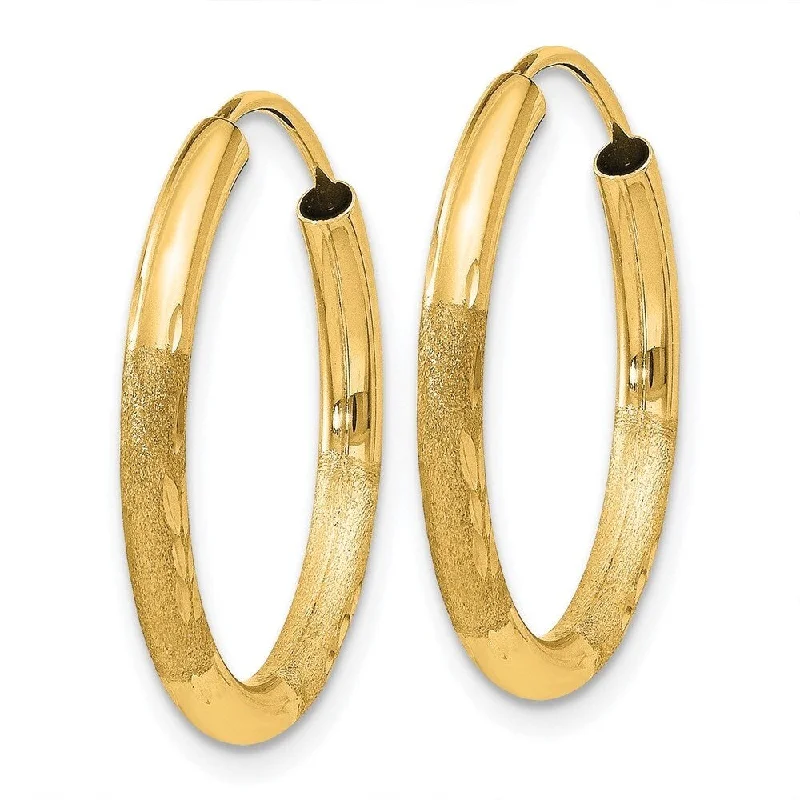 Diamond2Deal 14k Yellow Gold 2mm Satin Diamond-cut Endless Hoop Earrings (L-20mm, W-20mm)