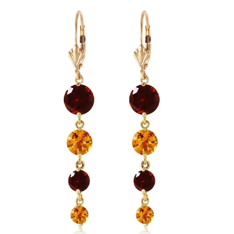 7.8 Carat 14K Solid Gold Drizzle Garnet Citrine Earrings