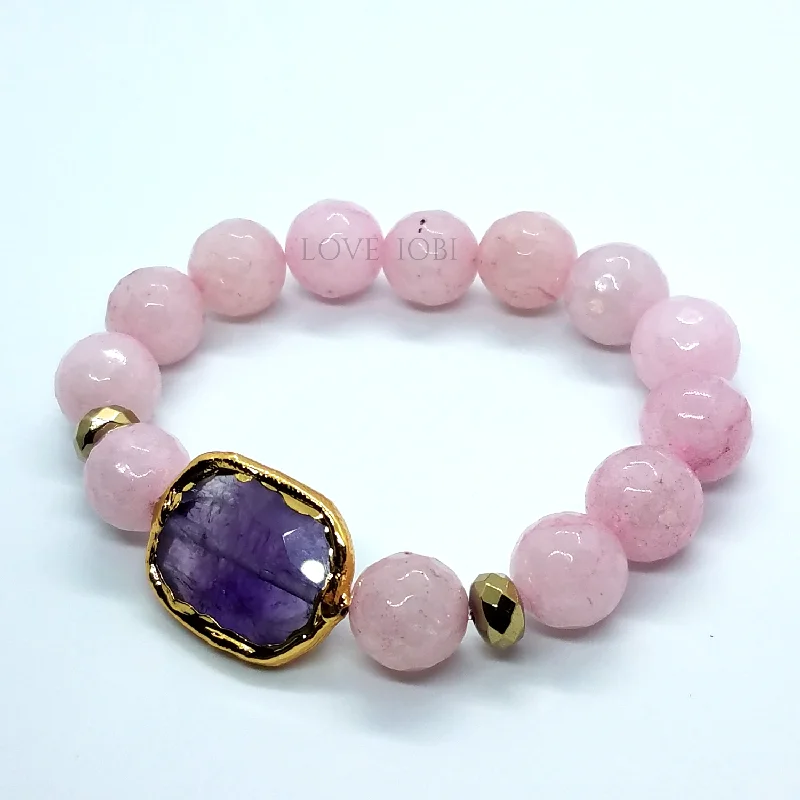 Natural Rose Quartz Briolette Stretch Bead Bracelet for Women