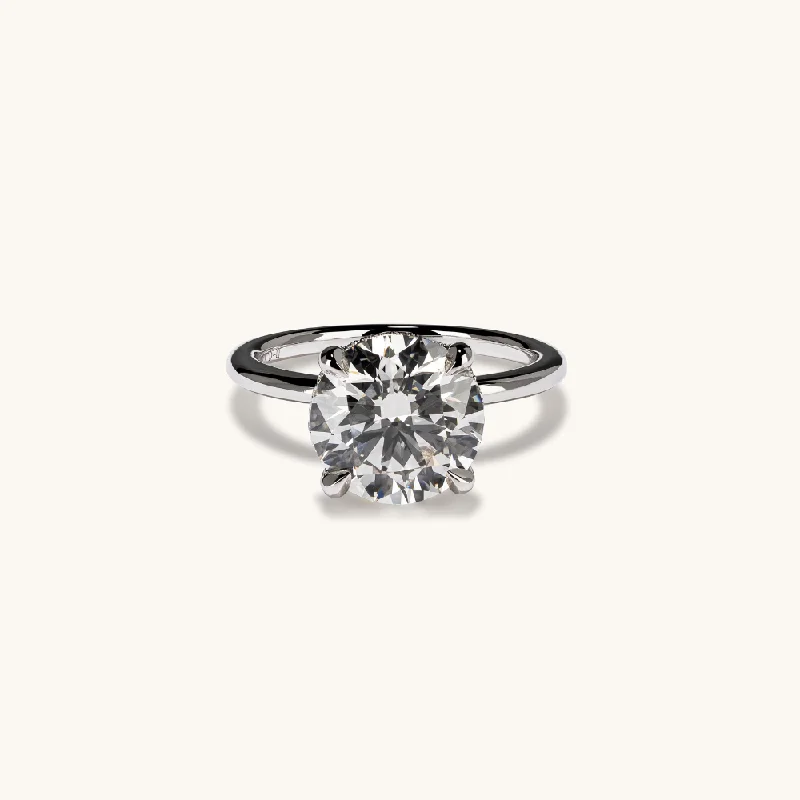 Round Lab Diamond Solitaire Engagement Ring with Hidden Halo