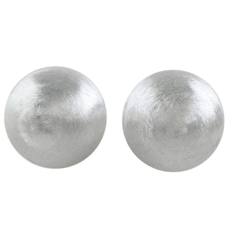 Handmade Sterling Silver Stud Earrings, 'Brushed Spheres' (Thailand)