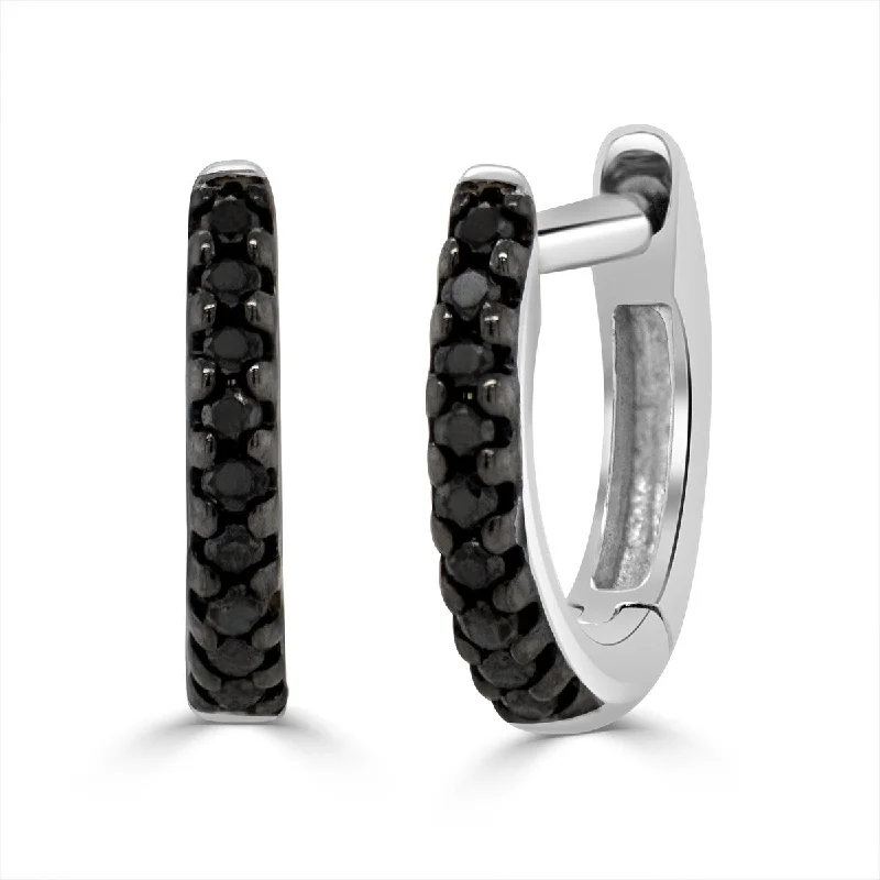 Joelle Diamond Huggie Earrings 14K Gold with Black Diamonds