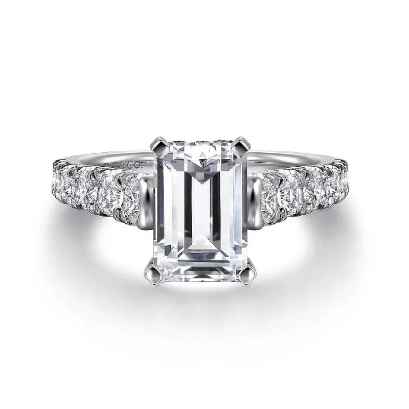 Piper - 14K White Gold Emerald Cut Diamond Engagement Ring