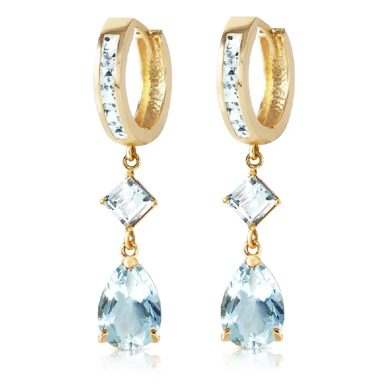 5.62 CTW 14K Solid Gold Huggie Earrings Dangling Aquamarine