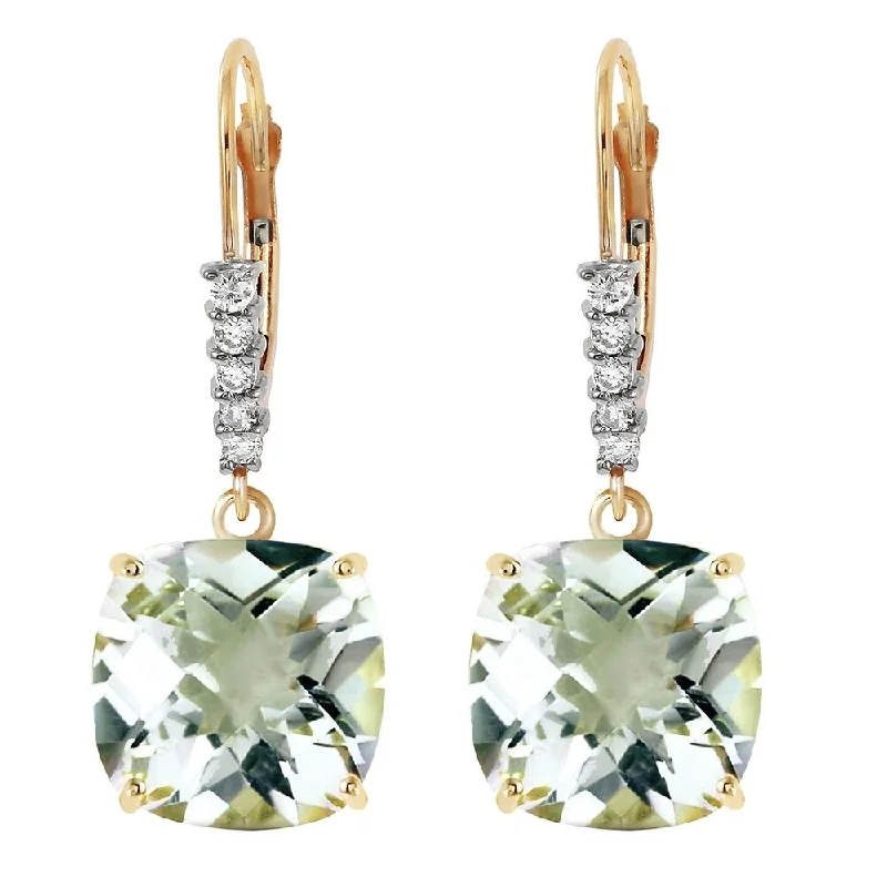 7.35 Carat 14K Solid Gold Leverback Earrings Diamond Green Amethyst