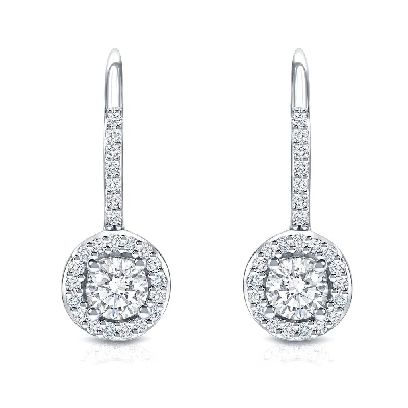 Auriya 14k Gold 3/5ct TDW Round Diamond Halo Leverback Earrings (H-I, SI1-SI2)