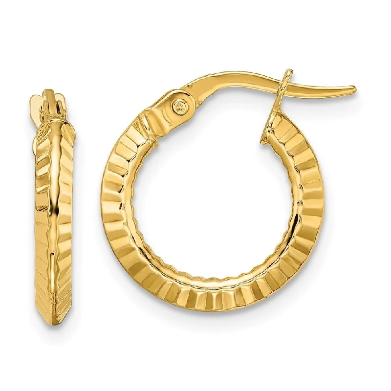 Diamond2Deal 14k Yellow Gold Polished and Diamond-cut Hoop Earrings (L-15.99mm, W-14.75mm)