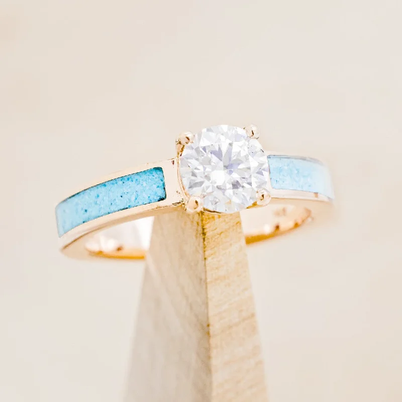 "EOTA" - ROUND CUT MOISSANITE ENGAGEMENT RING WITH TURQUOISE INLAYS