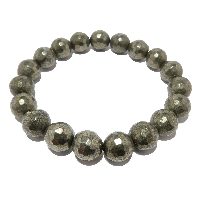 Pyrite Bracelet Gold Aura Protection Faceted Beads