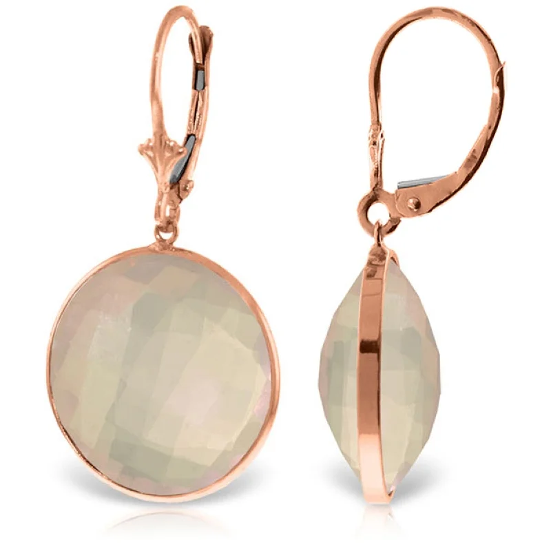 14K Solid Gold Leverback Gemstone Earrings Round Rose Quartz Certified