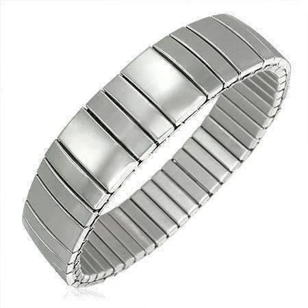 Classic Dome Bar Segment Stainless Steel Stretch Link Bracelet