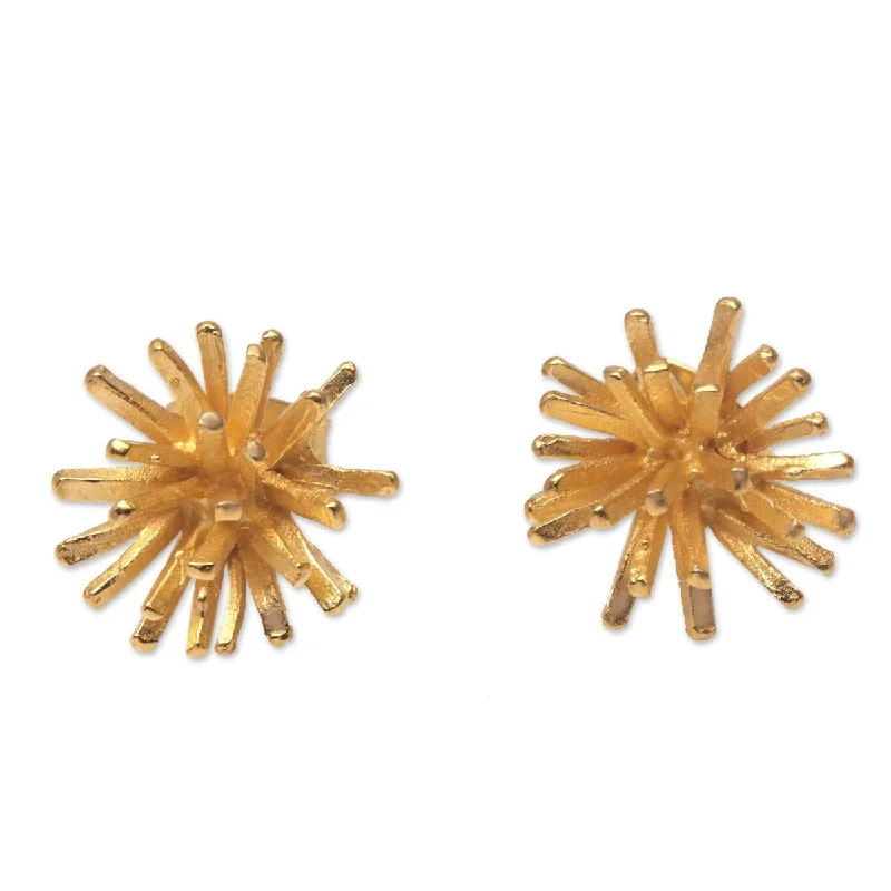 NOVICA Golden Coral, Gold plated sterling silver stud earrings - 0.5*0.5