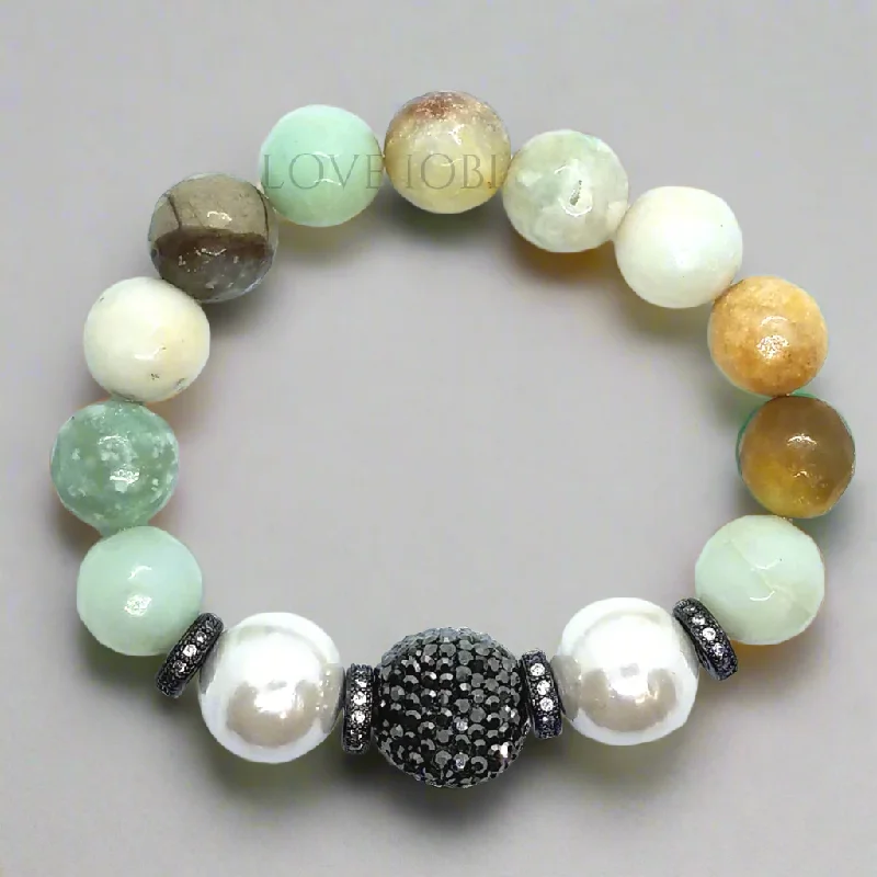 Faceted Genuine Amazonite Stretch Bead Luxurious Bracelet