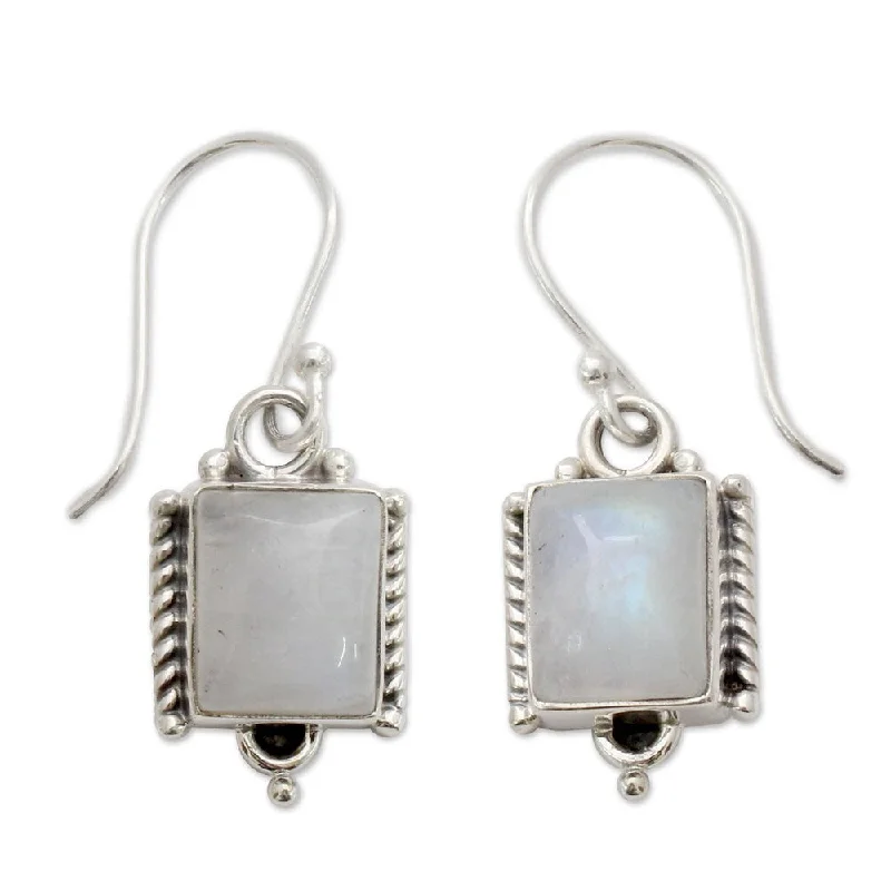 Handmade Sterling Silver 'Mystic Sky' Moonstone Earrings (India)