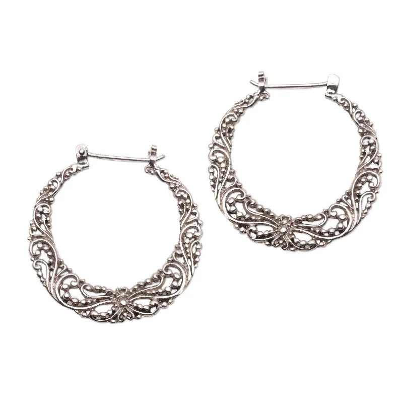 NOVICA Balinese River, Sterling silver hoop earrings - 1.3*0.1