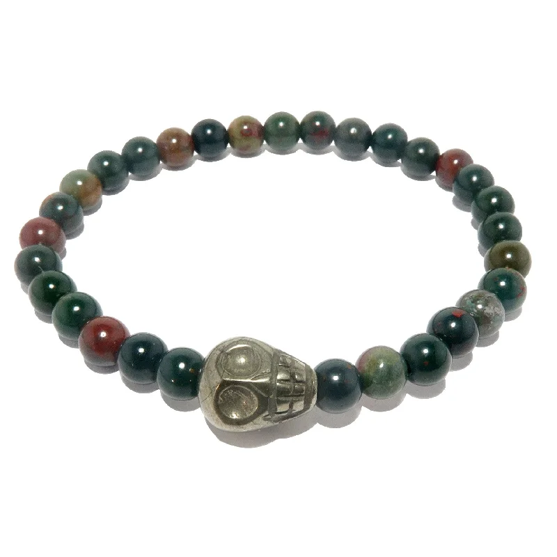 Bloodstone Bracelet Pyrite Fools Gold Edgy Skull