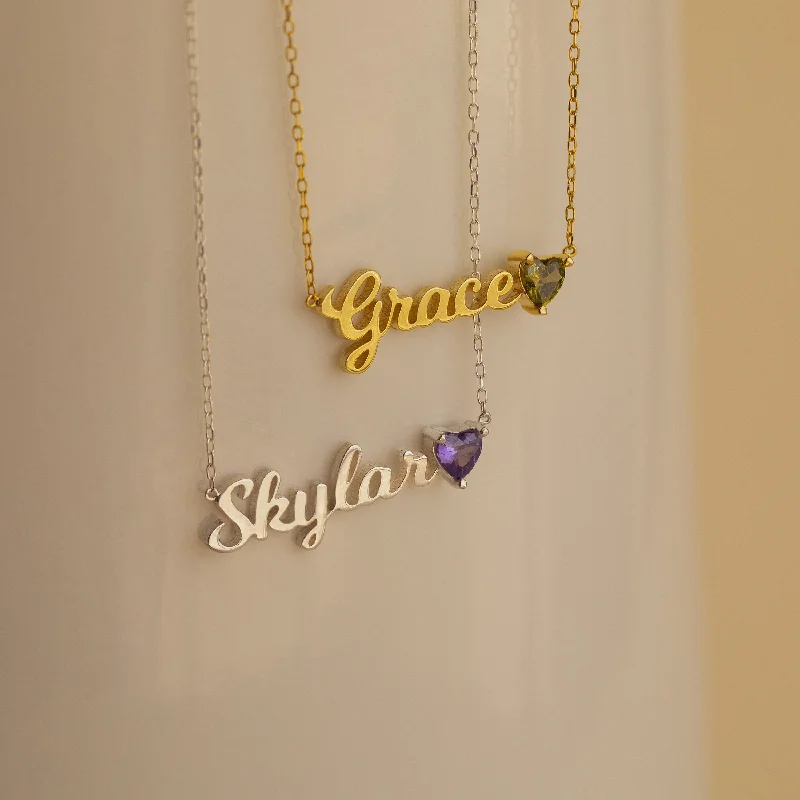 Mellow Name Heart Birthstone Necklace