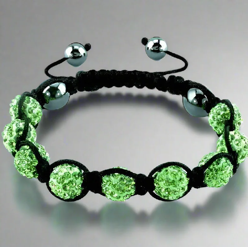 Lime Green Sparkly Crystals Hand Made Shamballa Bead Bracelet