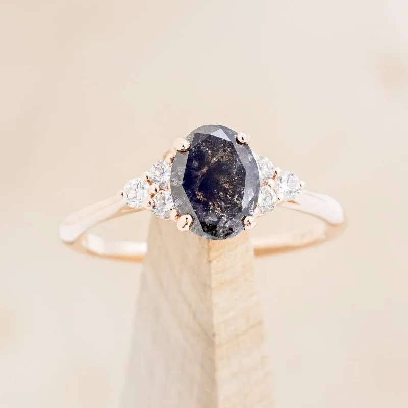 "RHEA" - OVAL CUT SALT & PEPPER DIAMOND ENGAGEMENT RING WITH DIAMOND ACCENTS