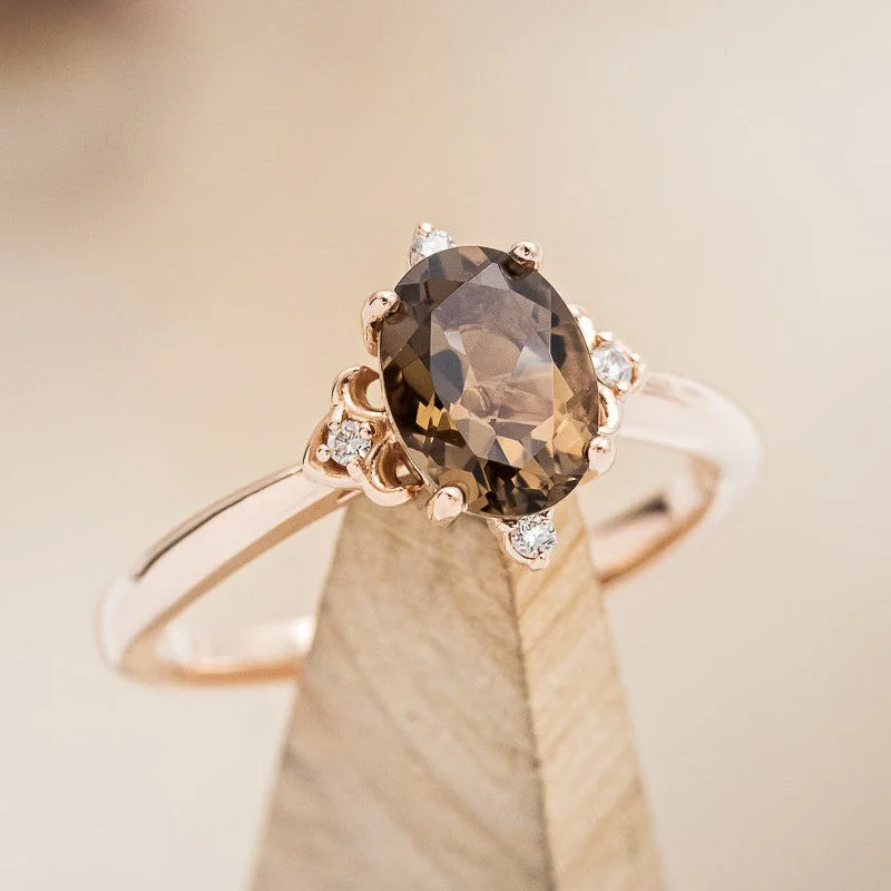 "ZELLA" - OVAL CUT SMOKY QUARTZ ENGAGEMENT RING WITH DIAMOND ACCENTS