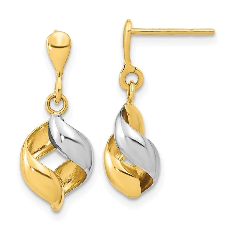 Diamond2Deal 14k Yellow Gold with White Rhodium Polished Fancy Dangle Post Earrings (L-22.5mm, W-9mm)