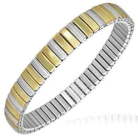 Thin Cable Design Two Tone 18K Gold Plated Stainless Steel Stretch Link Bracelet