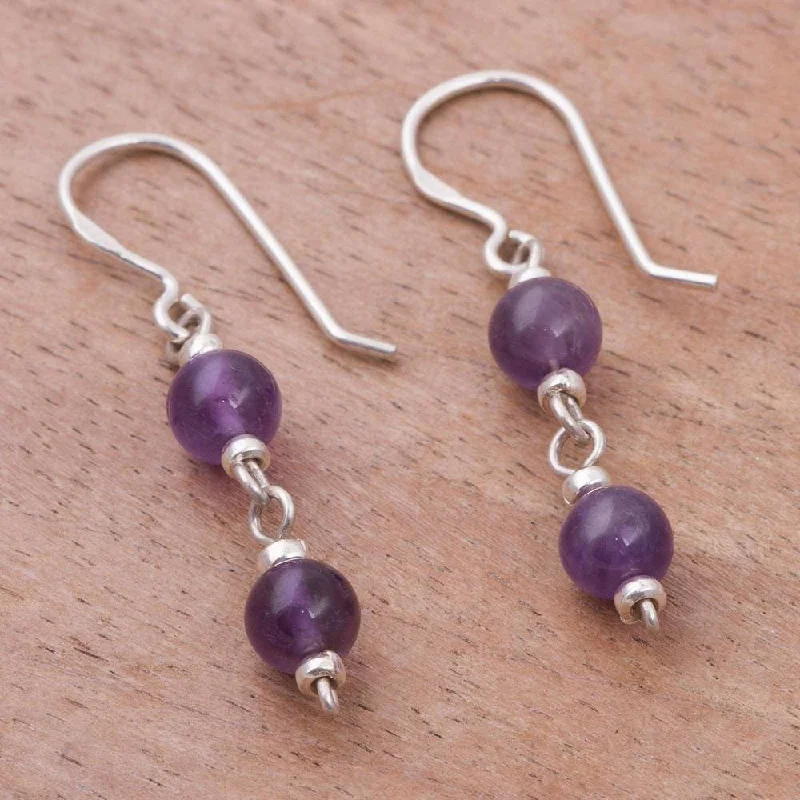 Handmade Sterling Silver 'Andean Emotion' Amethyst Earrings (Peru) - 1.7L*0.2W