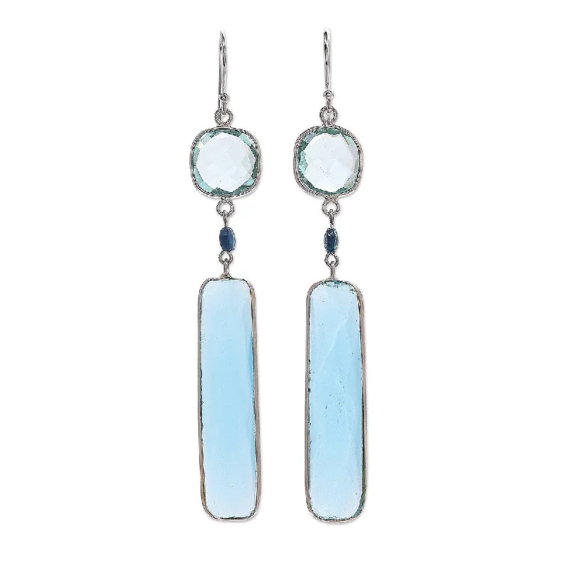 NOVICA Ice Queen, Rhodium-plated chalcedony and chrysocolla dangle earrings - 3.3*0.5