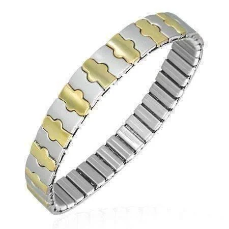 Harmony Thin Two Tone 18K Gold Plated Stainless Steel Stretch Link Bracelet