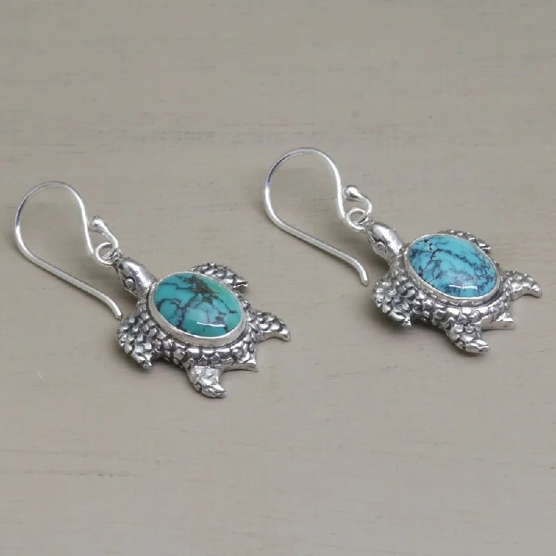 NOVICA Handmade Sterling Silver 'Turtle Pond' Turquoise Earrings (Indonesia) - 1.3*0.6