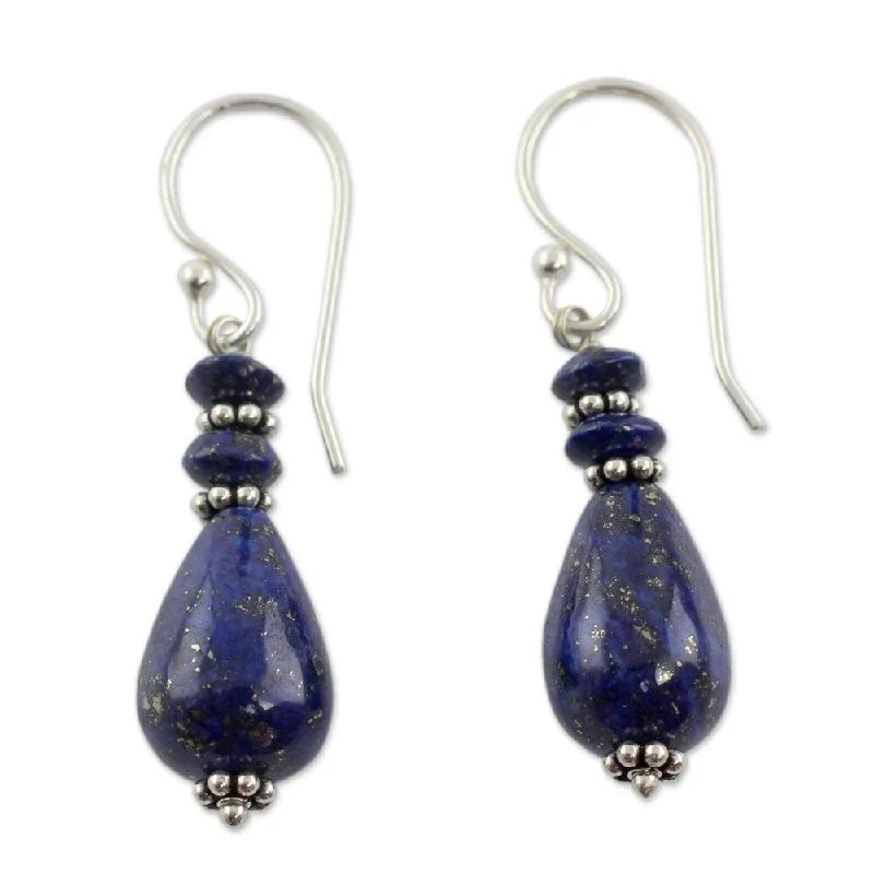 NOVICA Handmade Sterling Silver Delhi Dusk Lapis Lazuli Earrings (India)