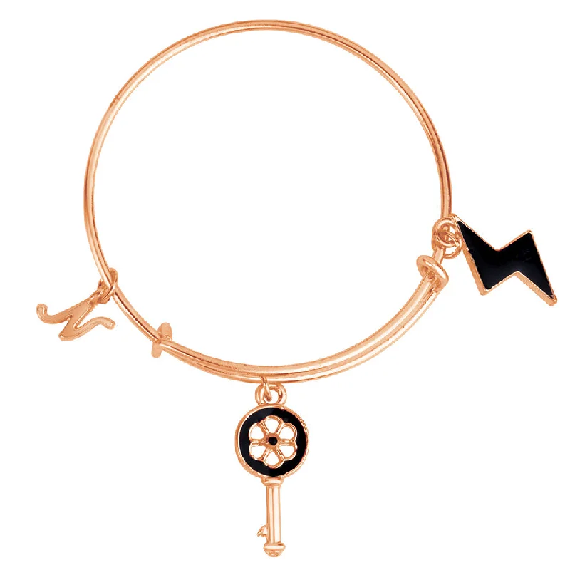 Mahi N Letter & Key Shaped Rose Gold Plated Enamel Work Charms Kids Bracelets for Kids (BRK1100966Z)