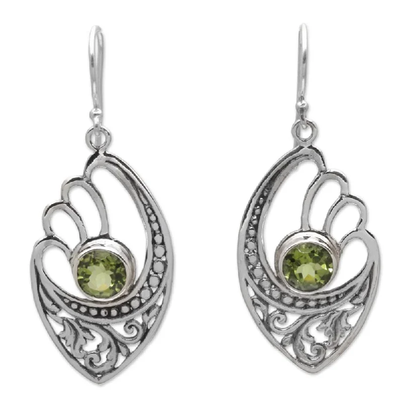 Handmade Peridot Dangle Earrings, 'Green Wings' (Indonesia) - 1.8*0.7