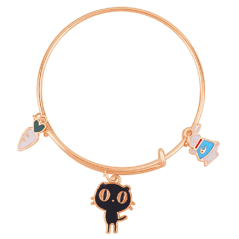 Mahi Rose Gold Plated Rabit Radish & Cat Shaped Enamel Work Charms Kids Bracelets for Girls (BRK1101000Z)