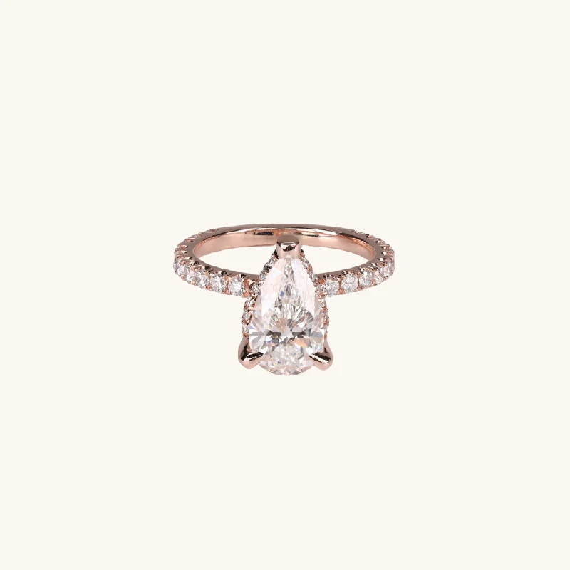 2.07 Pear Lab Diamond Engagement Ring with Hidden Halo