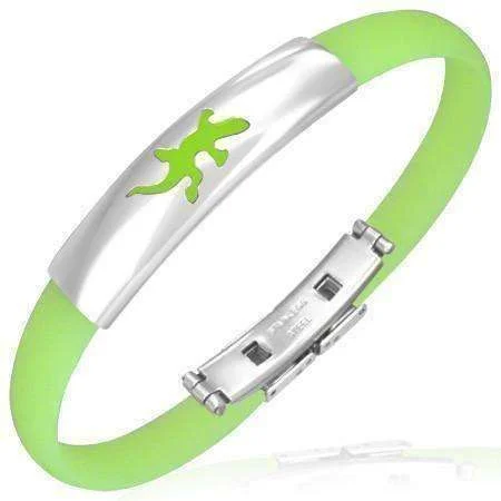 Lime Green Silicone Bracelet with Stainless Steel Cut Out Designs ~ Choose Your Design